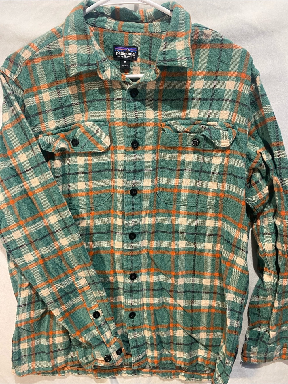 Patagonia (heavyweight)Teal and Orange Plaid flannel Button-Up Shirt